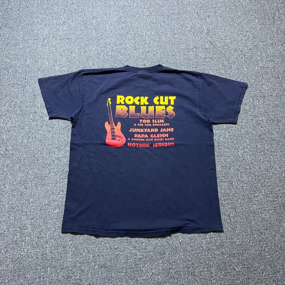 Vintage Anvil Rock Cut Blues Festival Shirt XL Navy Blue Guitar Band Tee 2000